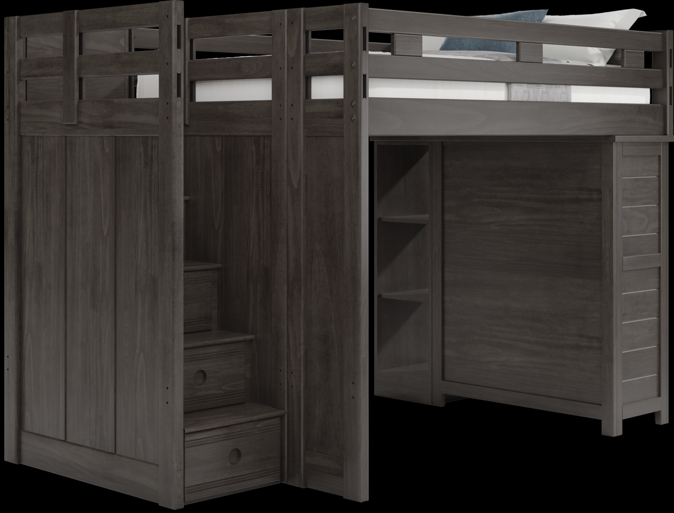 Kids Creekside 2.0 Charcoal Full Step Loft with Loft Chest and Bookcase - Thumbnail - Image 1
