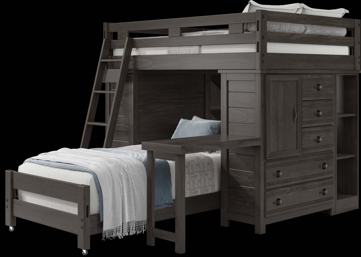Kids Creekside 2.0 Charcoal Full/Twin Loft with 2 Loft Chests, 2 Bookcases and Desk Attachment - Thumbnail - Image 3