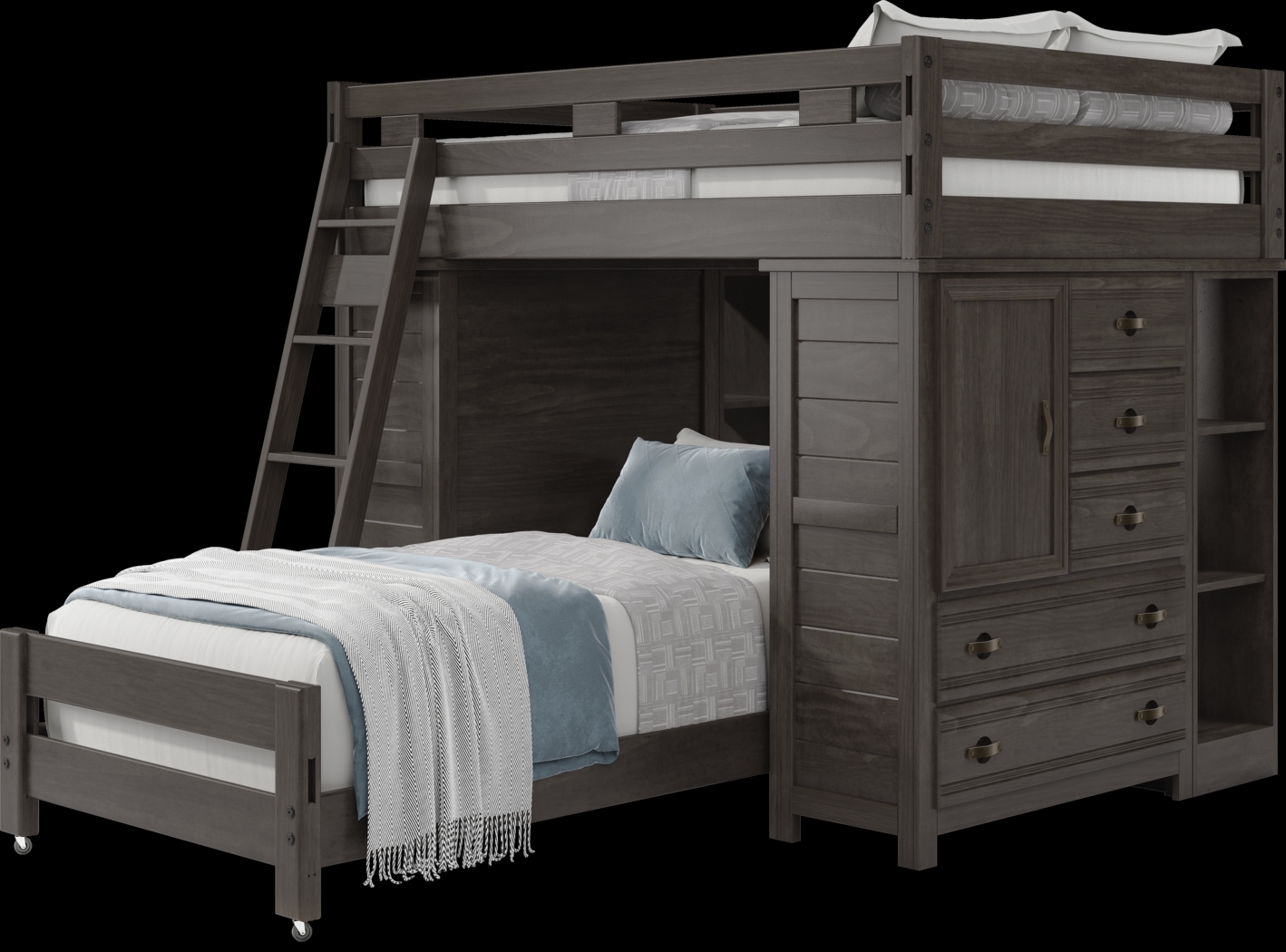 Kids Creekside 2.0 Charcoal Full/Twin Loft with 2 Loft Chests and 2 Bookcases - Thumbnail - Image 3