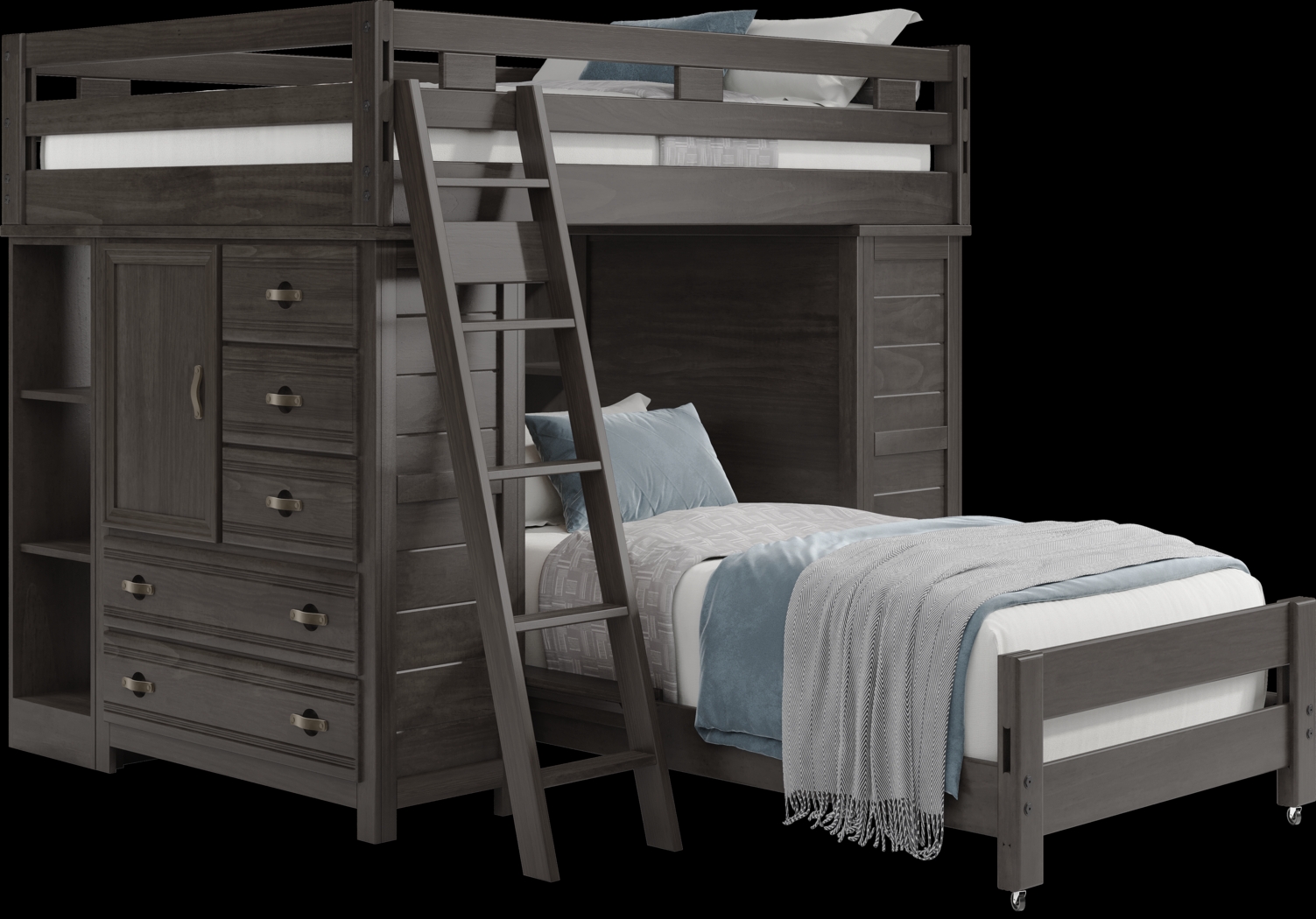 Kids Creekside 2.0 Charcoal Full/Twin Loft with 2 Loft Chests and 2 Bookcases - Thumbnail - Image 1