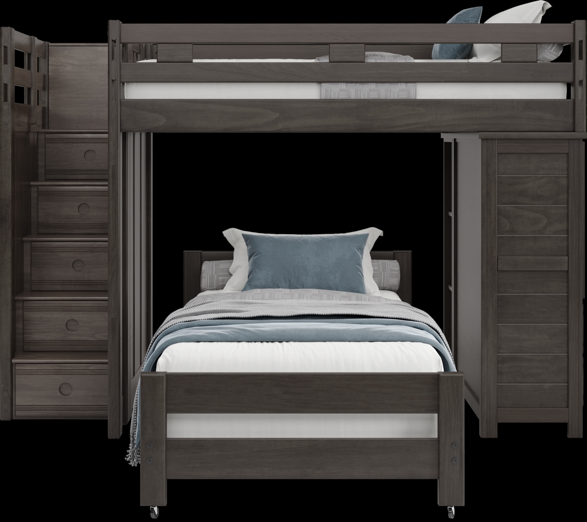 Kids Creekside 2.0 Charcoal Full/Twin Step Loft with Loft Chest and Bookcase - Thumbnail - Image 2