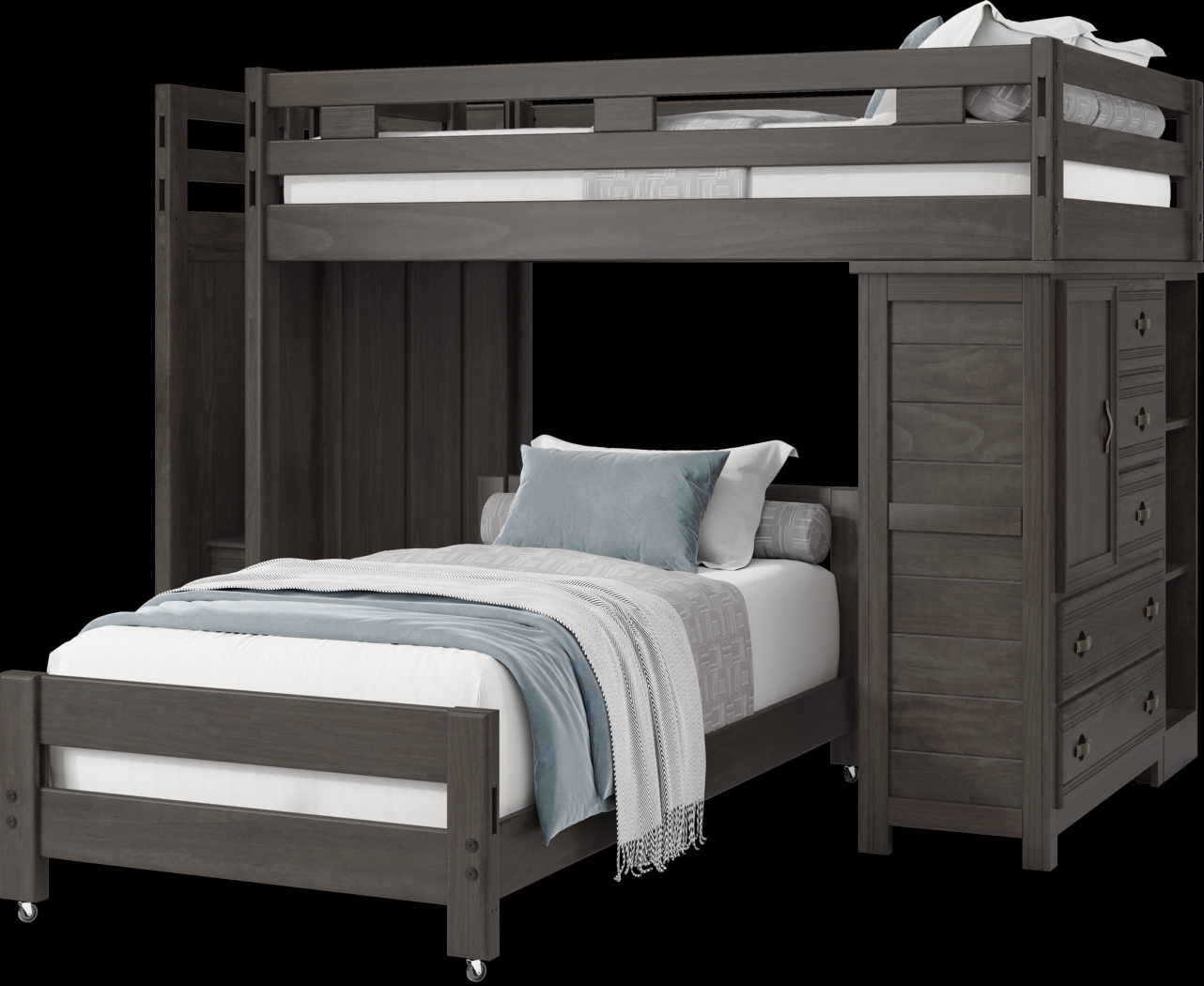 Kids Creekside 2.0 Charcoal Full/Twin Step Loft with Loft Chest and Bookcase - Thumbnail - Image 3