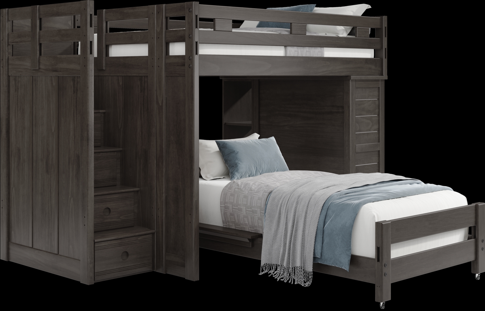 Kids Creekside 2.0 Charcoal Full/Twin Step Loft with Loft Chest and Bookcase - Thumbnail - Image 1