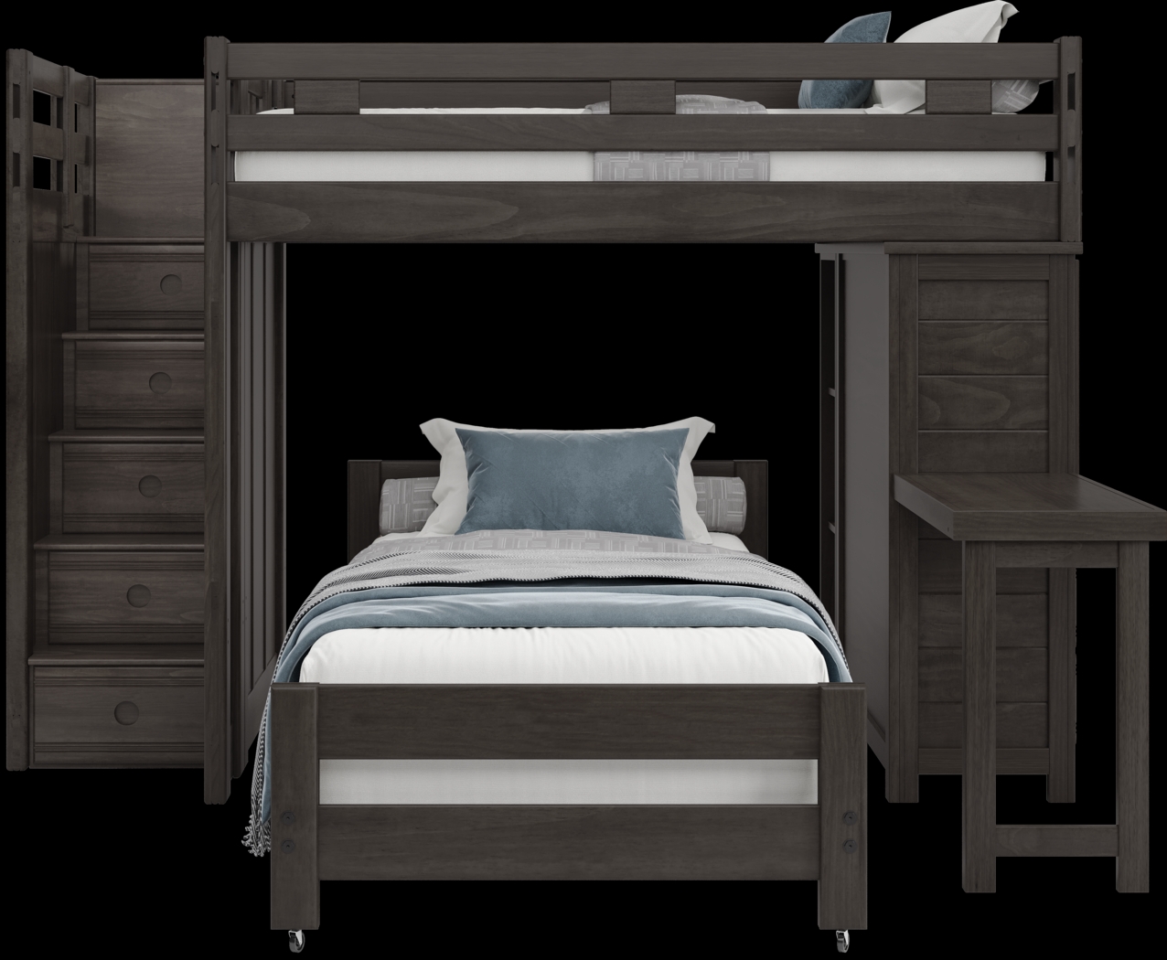 Kids Creekside 2.0 Charcoal Full/Twin Step Loft with Loft Chest, Bookcase and Desk Attachment - Thumbnail - Image 2