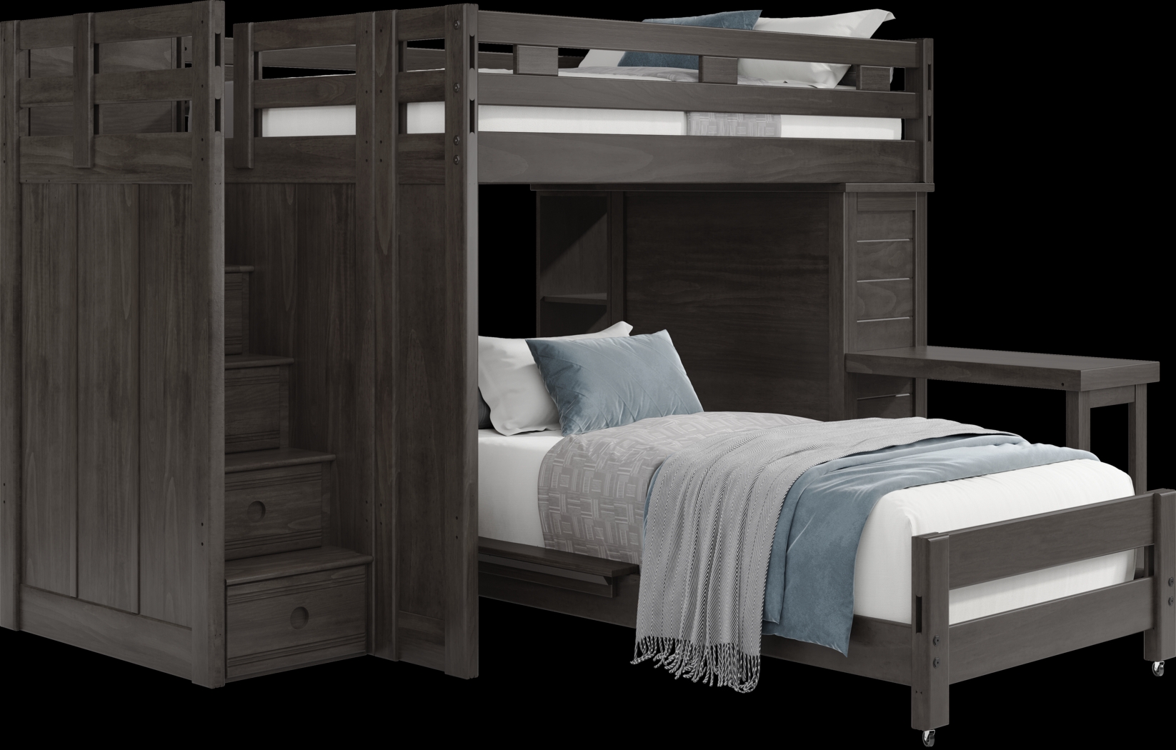 Kids Creekside 2.0 Charcoal Full/Twin Step Loft with Loft Chest, Bookcase and Desk Attachment - Thumbnail - Image 1