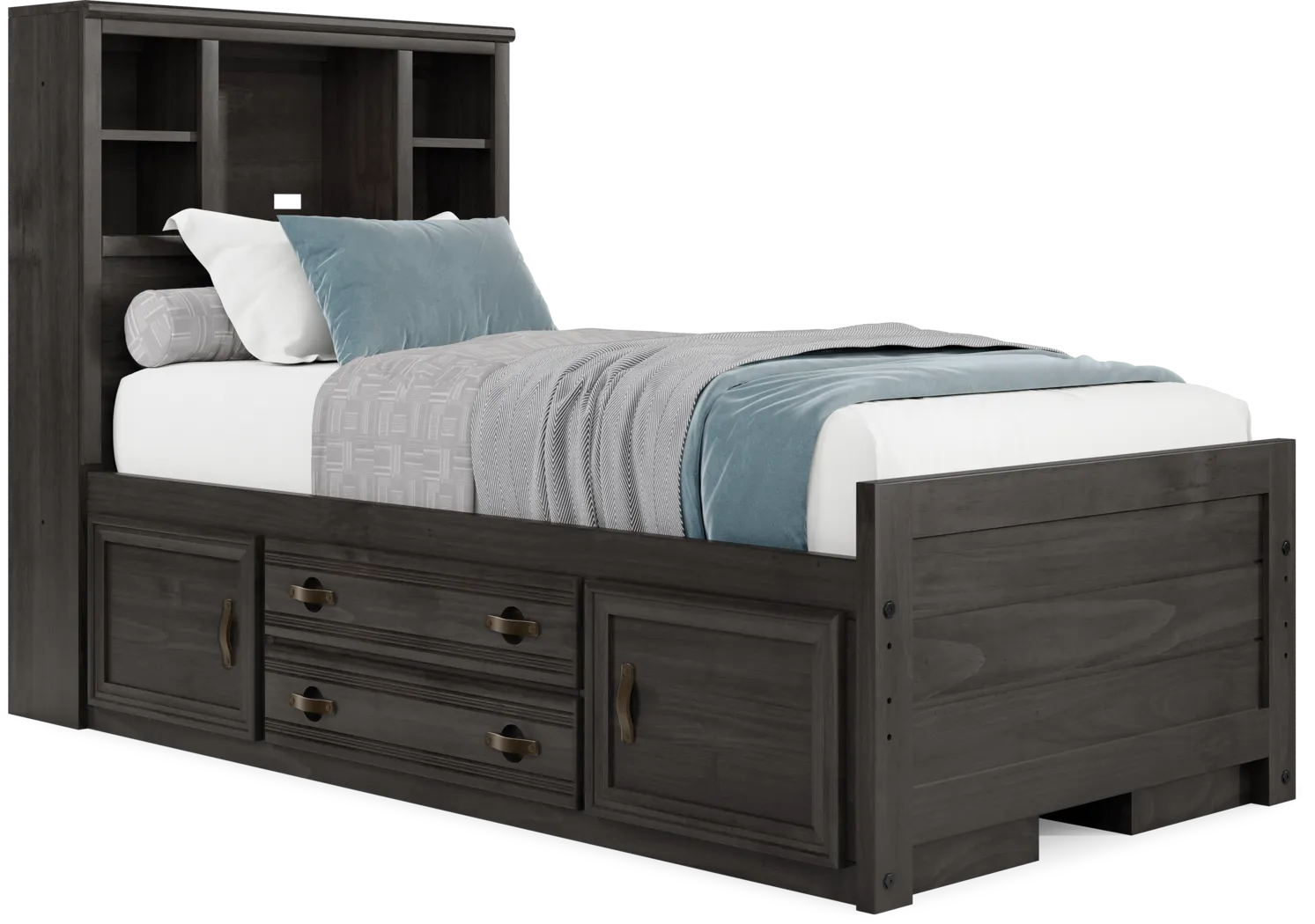 Kids Creekside 2.0 Charcoal Twin Bookcase Bedroom with 2 Storage Side Rails - Thumbnail - Image 2