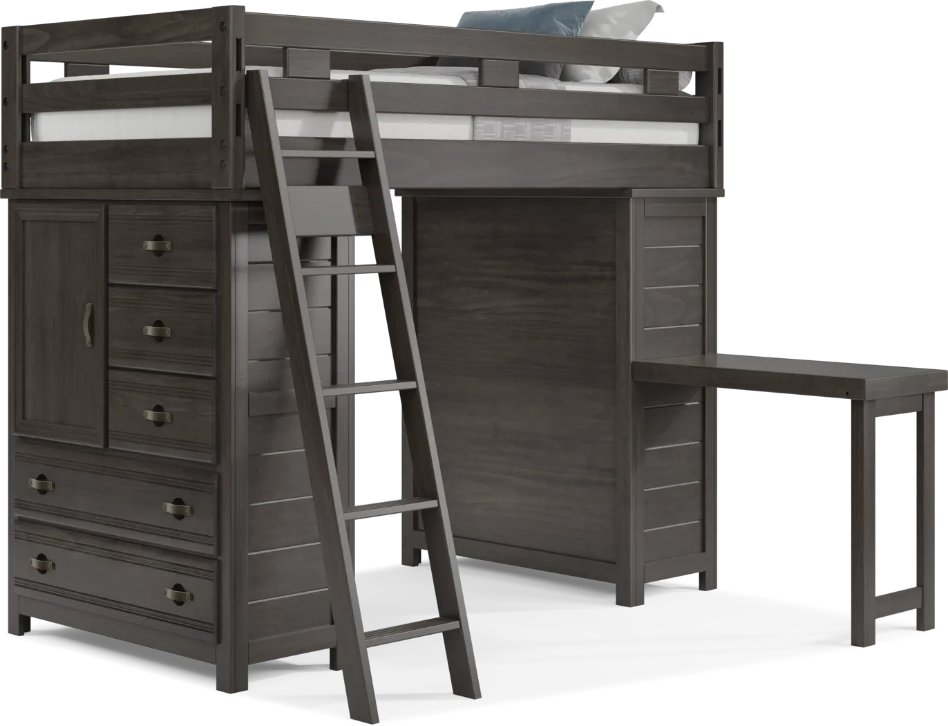Kids Creekside 2.0 Charcoal Twin Loft with 2 Loft Chests and Desk Attachment - Thumbnail - Image 1