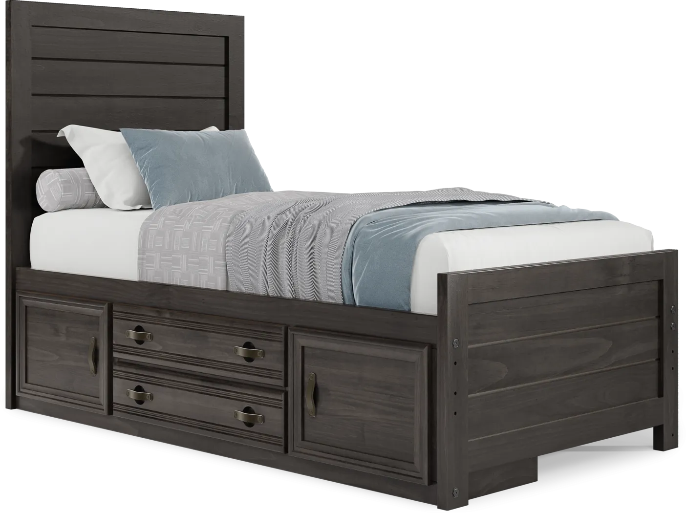 Kids Creekside 2.0 Charcoal Twin Panel Bed with Storage Side Rail - Thumbnail - Image 1