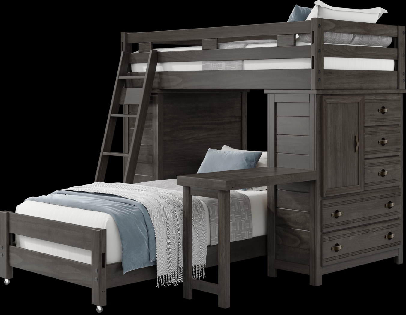 Kids Creekside 2.0 Charcoal Twin/Twin Loft with 2 Loft Chests and Desk Attachment - Thumbnail - Image 3