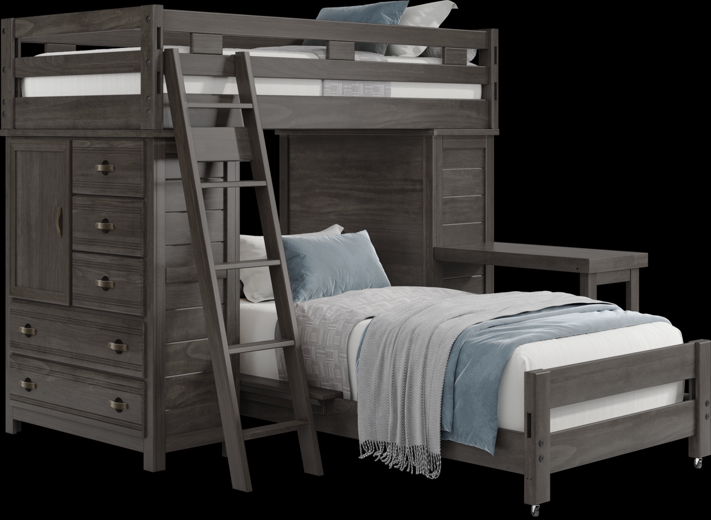 Kids Creekside 2.0 Charcoal Twin/Twin Loft with 2 Loft Chests and Desk Attachment - Thumbnail - Image 1