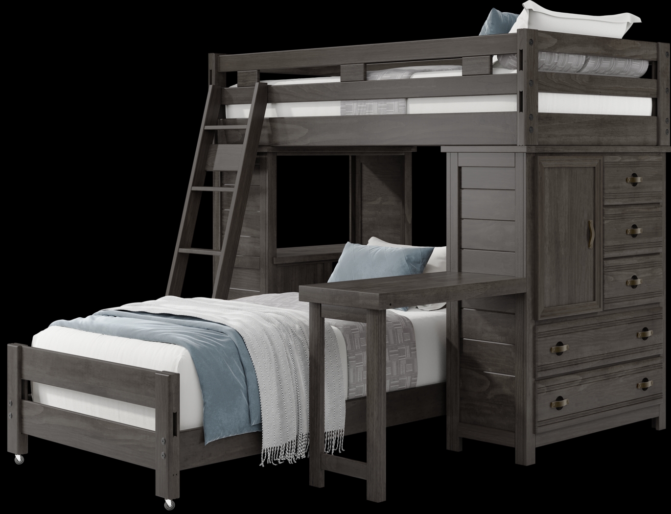 Kids Creekside 2.0 Charcoal Twin/Twin Loft with Loft Chest, Desk and Desk Attachment - Thumbnail - Image 3