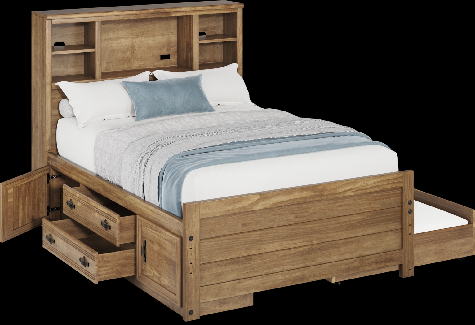 Kids Creekside 2.0 Chestnut 4 Pc Full Bookcase Bed with Storage Side Rail and Trundle - Thumbnail - Image 2