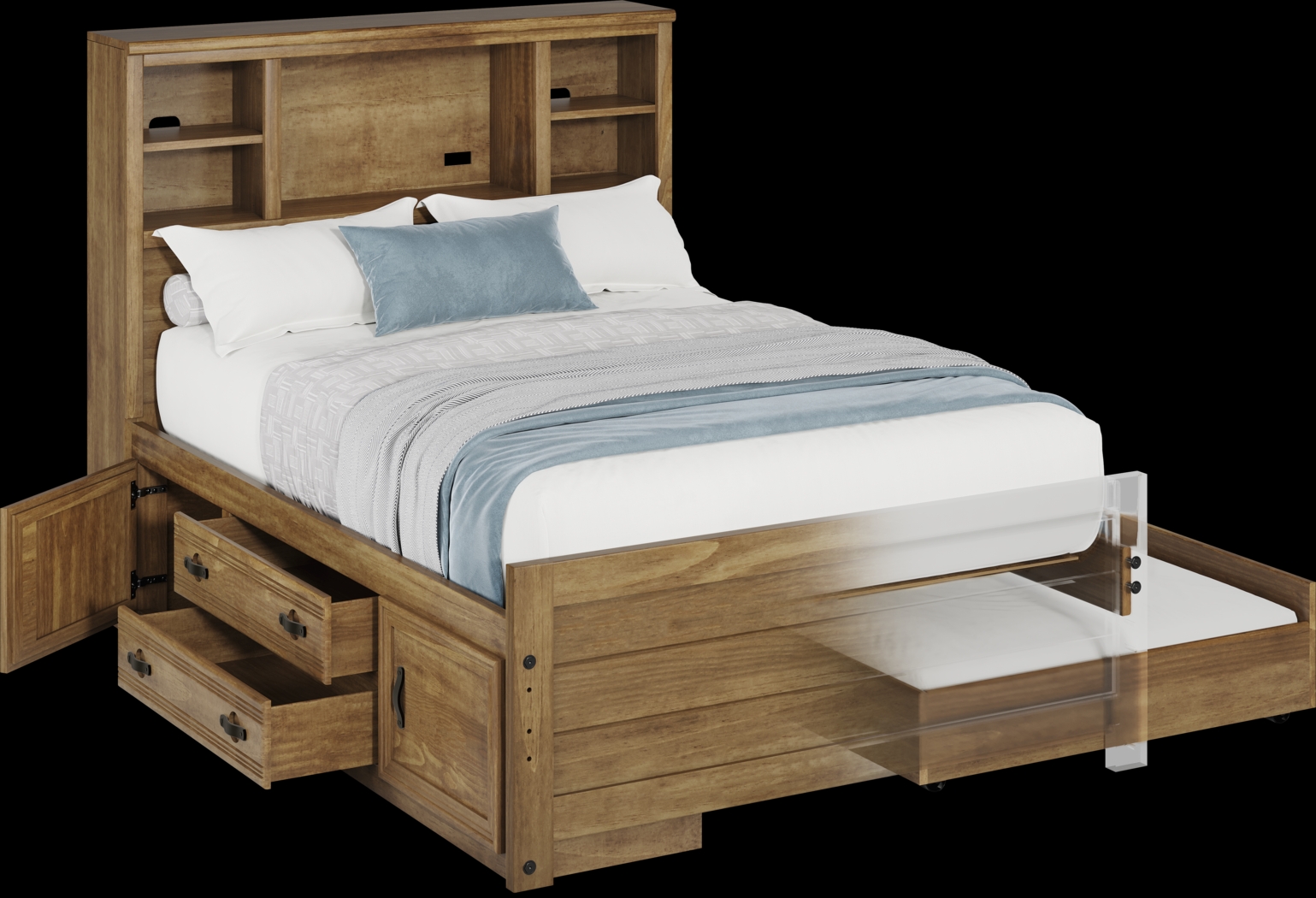 Kids Creekside 2.0 Chestnut 4 Pc Full Bookcase Bed with Storage Side Rail and Trundle - Thumbnail - Image 1