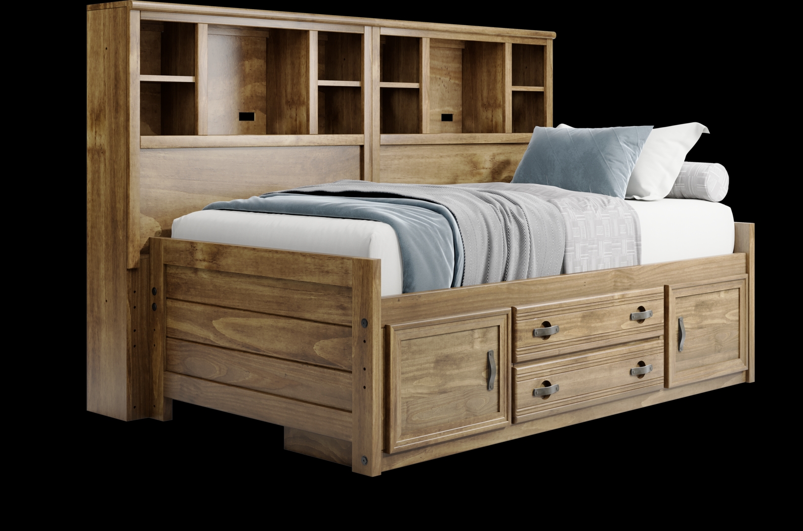 chestnut twin bookcase wallbed w storage rail