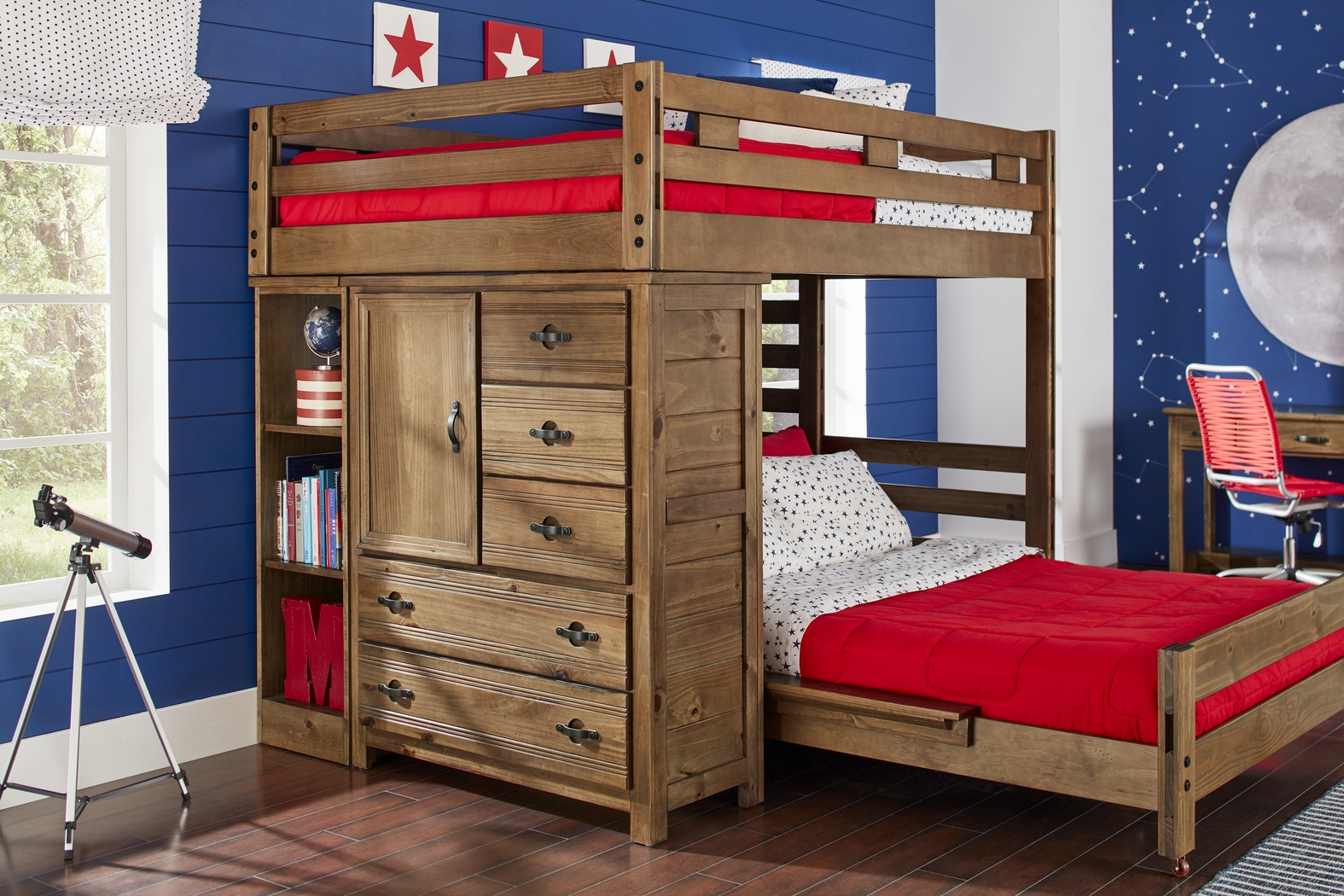 Kids Creekside 2.0 Chestnut Full/Full Loft with Loft Chest and Bookcase - Thumbnail - Image 4