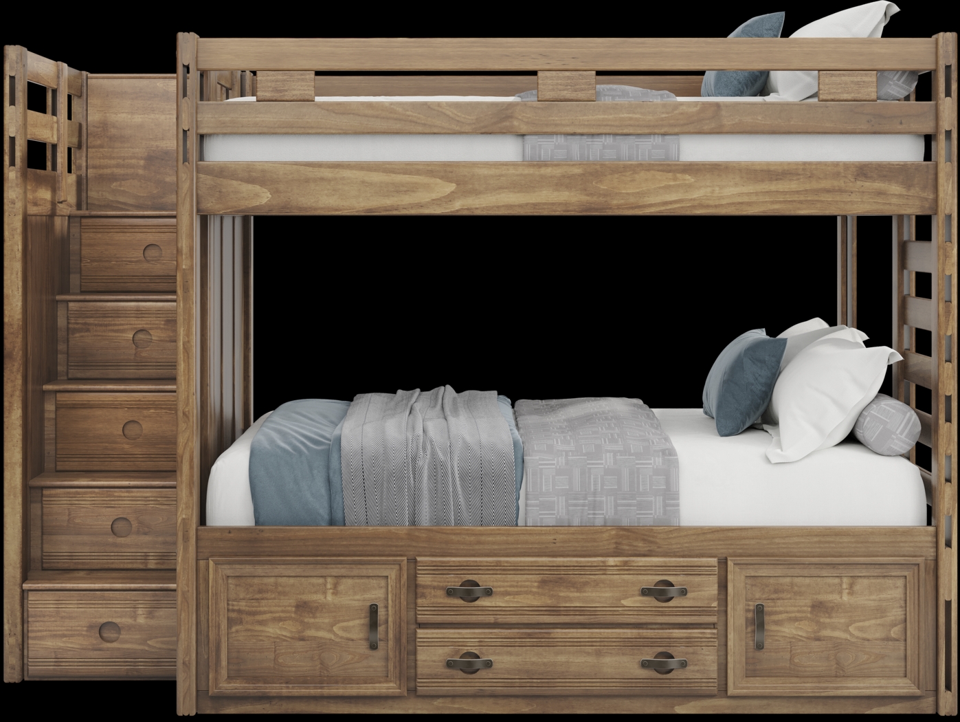 Kids Creekside 2.0 Chestnut Full/Full Step Bunk Bed with Storage Side Rail - Thumbnail - Image 2