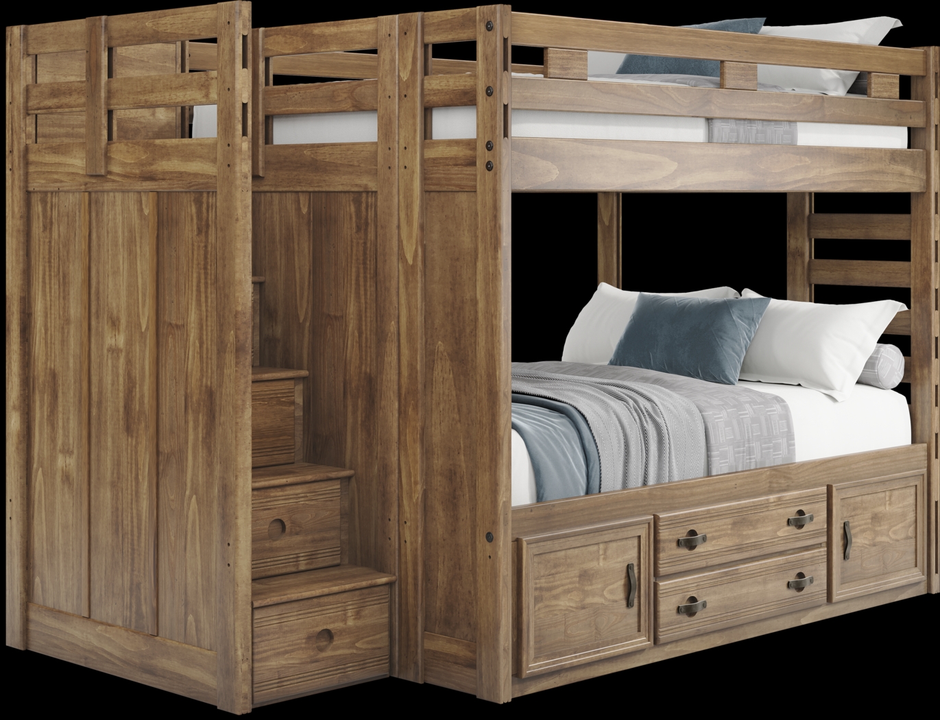 Kids Creekside 2.0 Chestnut Full/Full Step Bunk Bed with Storage Side Rail - Thumbnail - Image 1