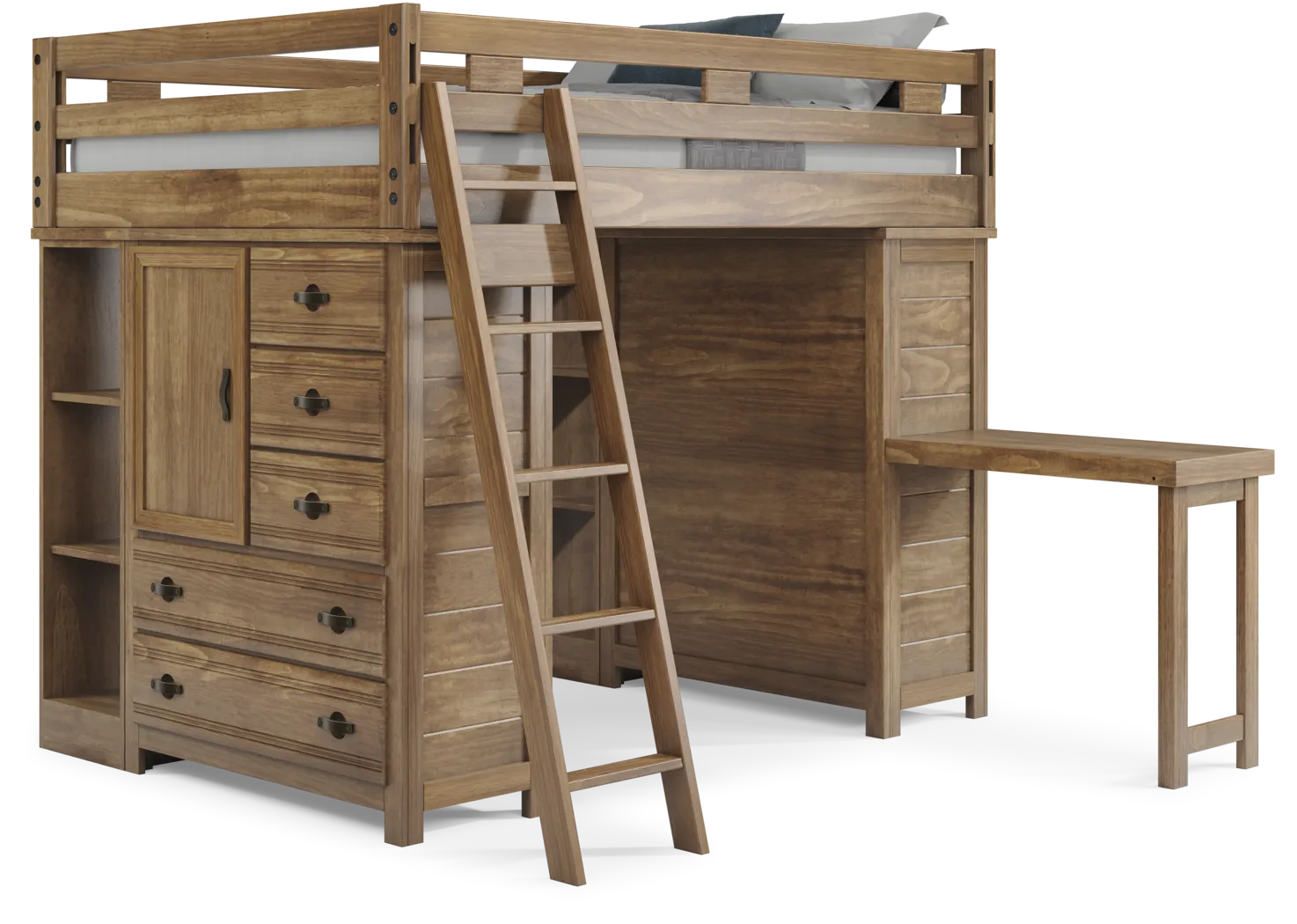 Kids Creekside 2.0 Chestnut Full Loft with 2 Loft Chests, 2 Bookcases and Desk Attachment - Thumbnail - Image 1