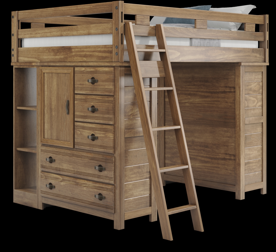 Kids Creekside 2.0 Chestnut Full Loft with 2 Loft Chests and 2 Bookcases - Thumbnail - Image 1