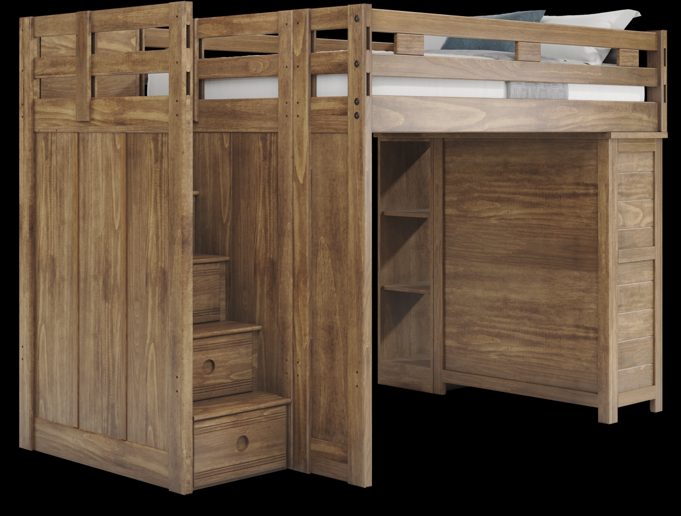 Kids Creekside 2.0 Chestnut Full Step Loft with Loft Chest and Bookcase - Thumbnail - Image 1