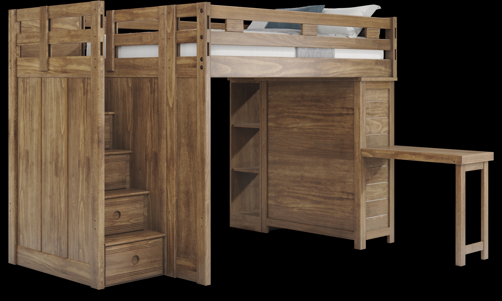 Kids Creekside 2.0 Chestnut Full Step Loft with Loft Chest, Bookcase and Desk Attachment - Thumbnail - Image 1