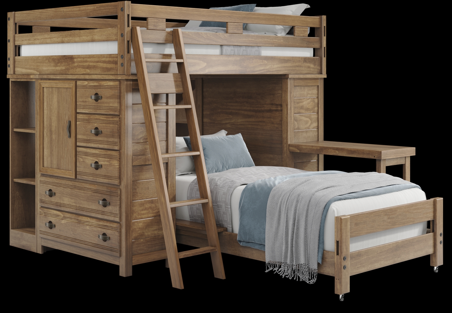 Kids Creekside 2.0 Chestnut Full/Twin Loft with 2 Loft Chests, 2 Bookcases and Desk Attachment - Thumbnail - Image 1