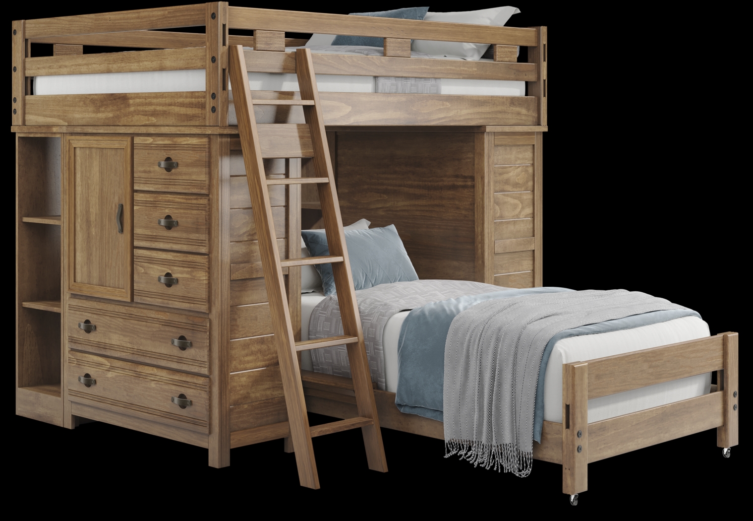 Kids Creekside 2.0 Chestnut Full/Twin Loft with 2 Loft Chests and 2 Bookcases - Thumbnail - Image 1