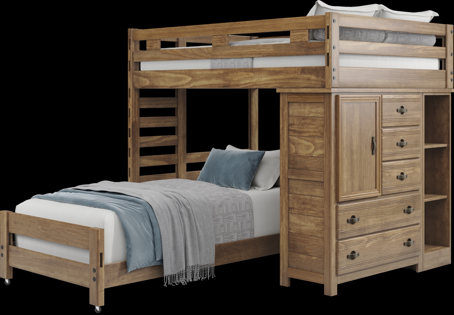 Kids Creekside 2.0 Chestnut Full/Twin Loft with Loft Chest and Bookcase - Thumbnail - Image 2