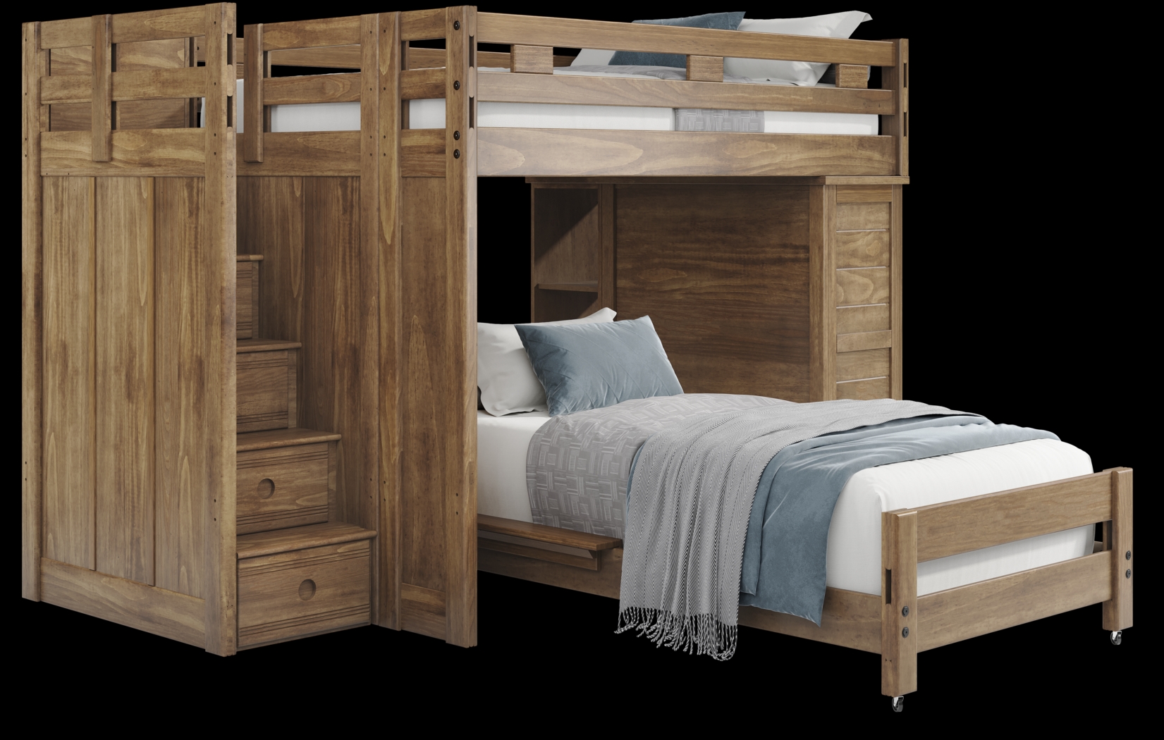 Kids Creekside 2.0 Chestnut Full/Twin Step Loft with Loft Chest and Bookcase - Thumbnail - Image 1