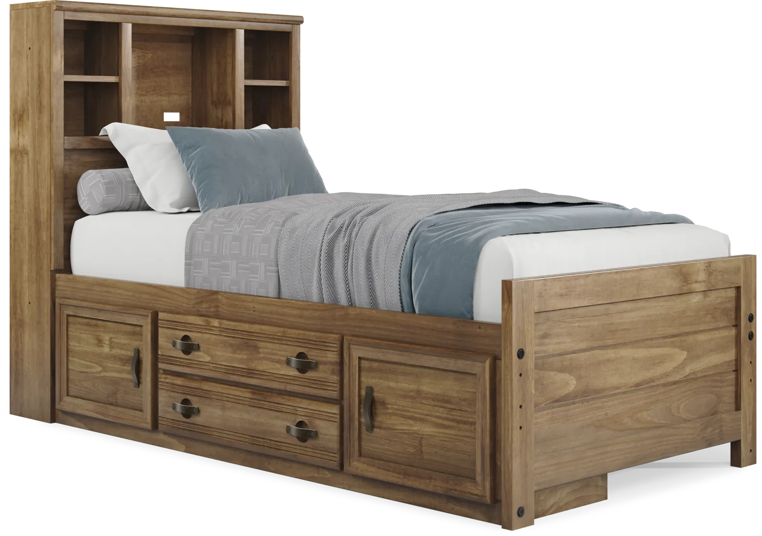 Kids Creekside 2.0 Chestnut Twin Bookcase Bed with Storage Side Rail - Thumbnail - Image 1