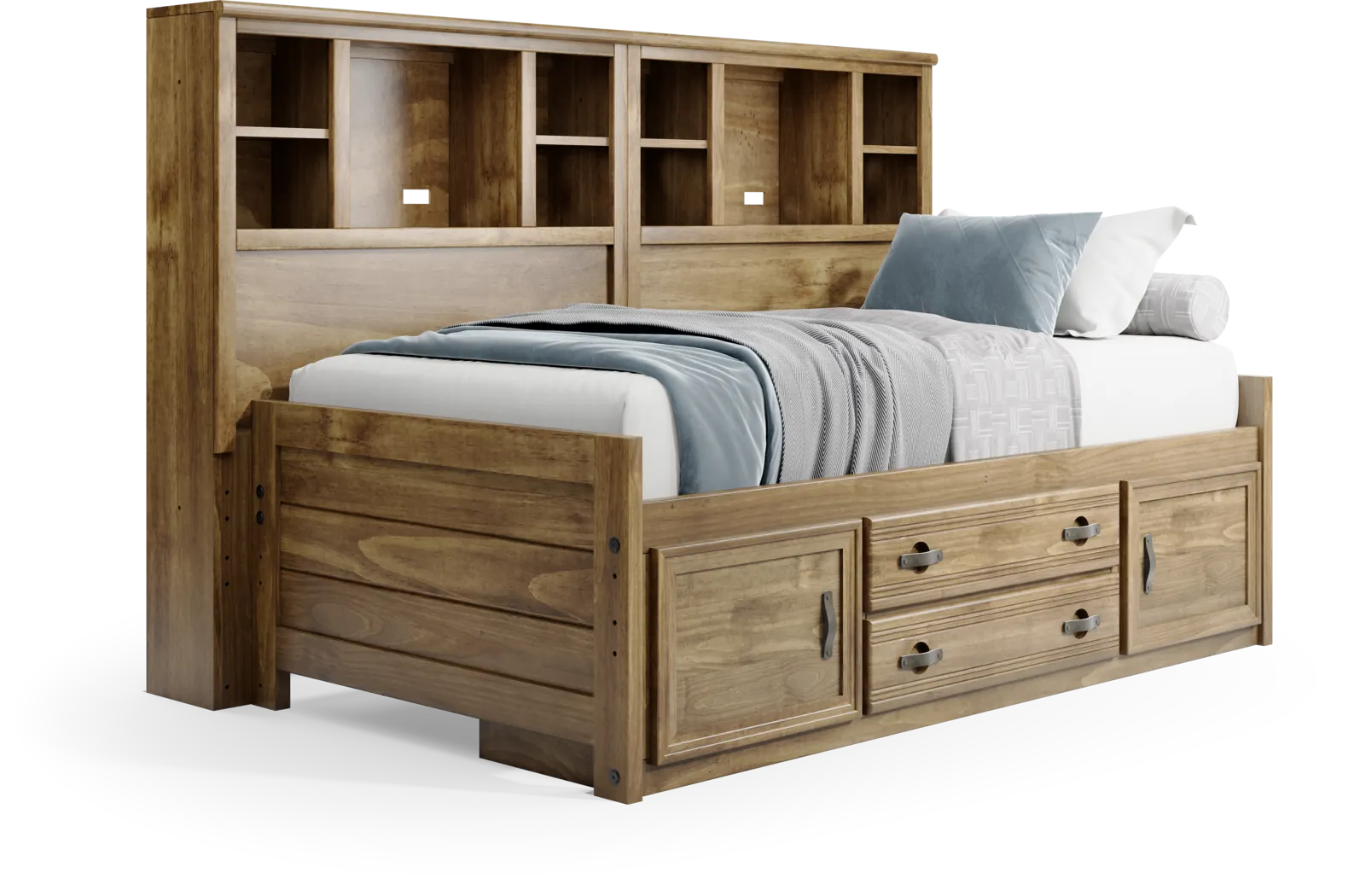 Kids Creekside 2.0 Chestnut Twin Bookcase Wall Bed with Storage Side Rail - Thumbnail - Image 1