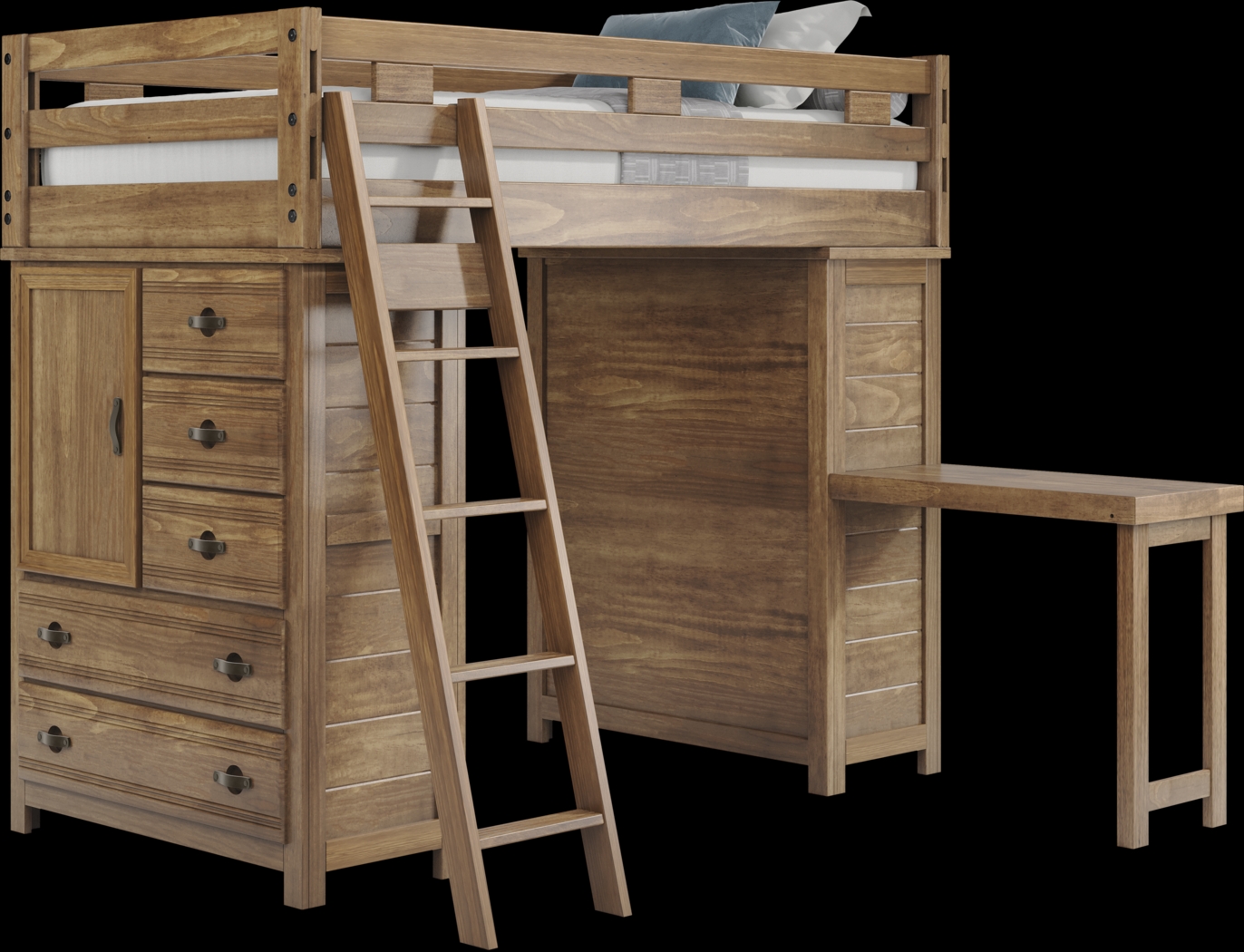 Kids Creekside 2.0 Chestnut Twin Loft with 2 Loft Chests and Desk Attachment - Thumbnail - Image 1