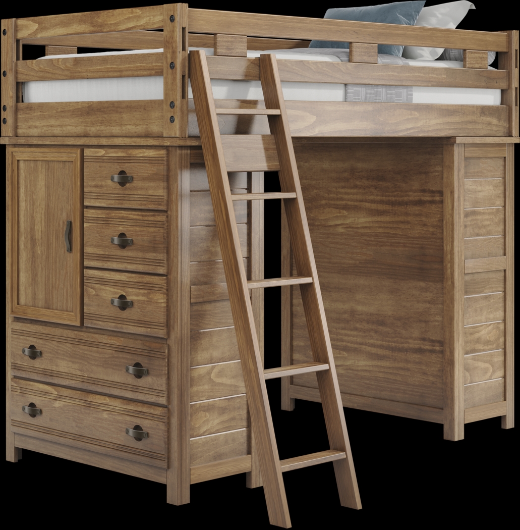 Kids Creekside 2.0 Chestnut Twin Loft with 2 Loft Chests - Thumbnail - Image 1