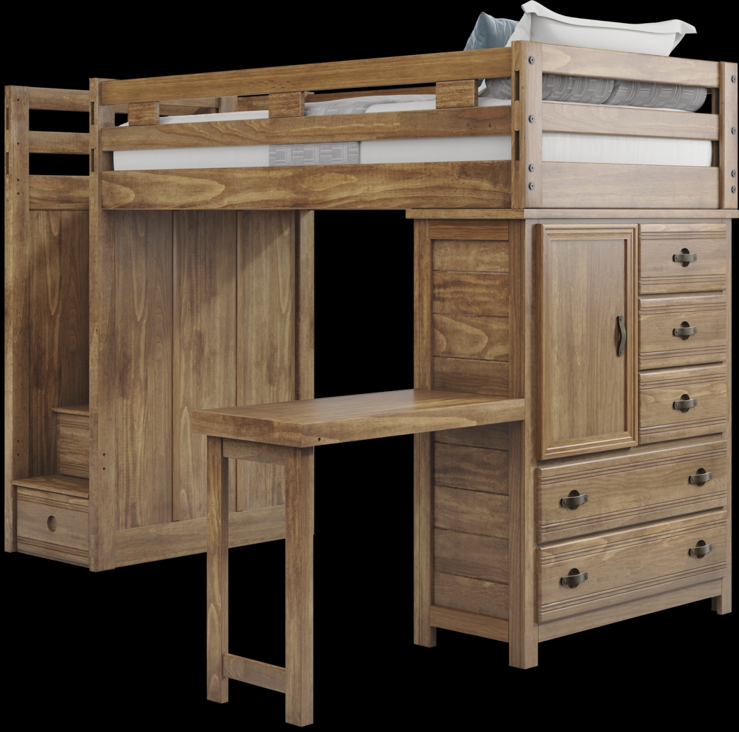 Kids Creekside 2.0 Chestnut Twin Step Loft with Loft Chest and Desk Attachment - Thumbnail - Image 2