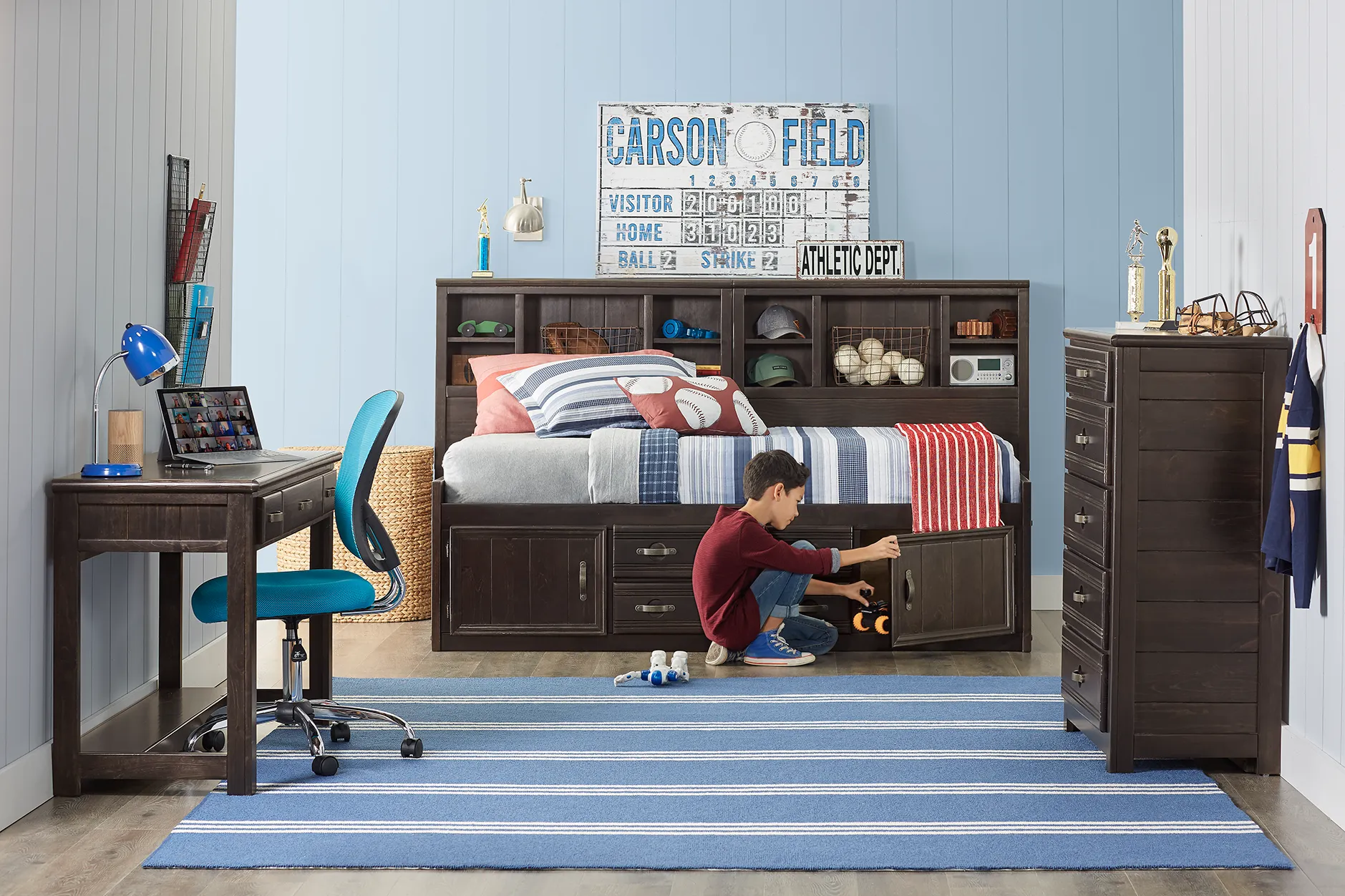 Kids Creekside Charcoal 5 Pc Full Captain's Bookcase Wall Bed - Image 5