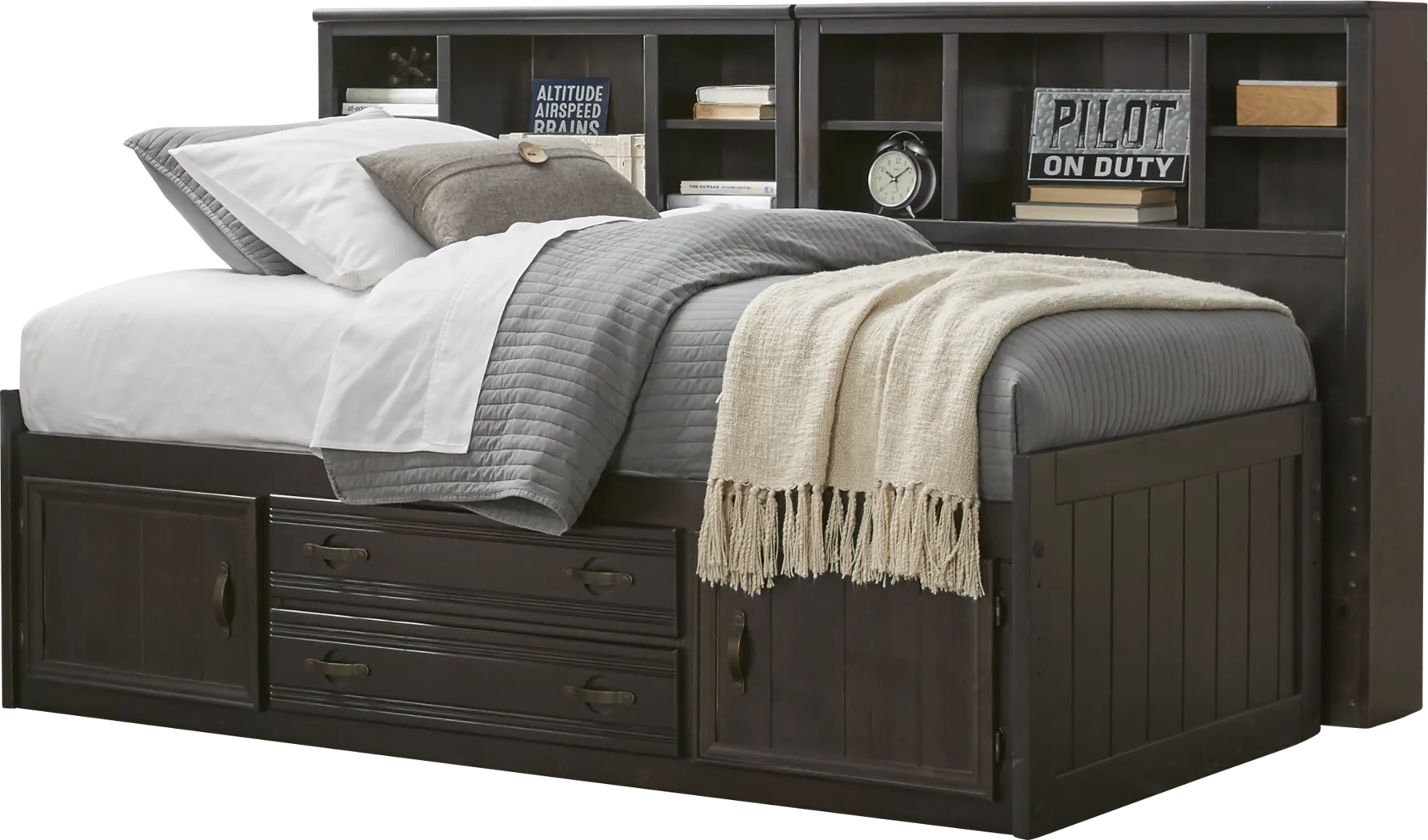 Kids Creekside Charcoal 5 Pc Twin Captain's Bookcase Wall Bed - Thumbnail - Image 1