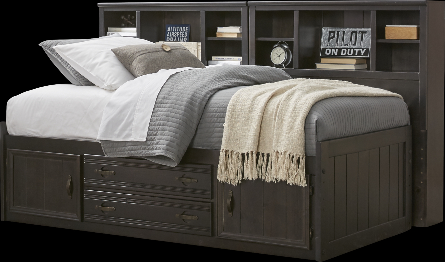 Kids Creekside Charcoal 5 Pc Full Captain's Bookcase Wall Bed - Thumbnail - Image 1