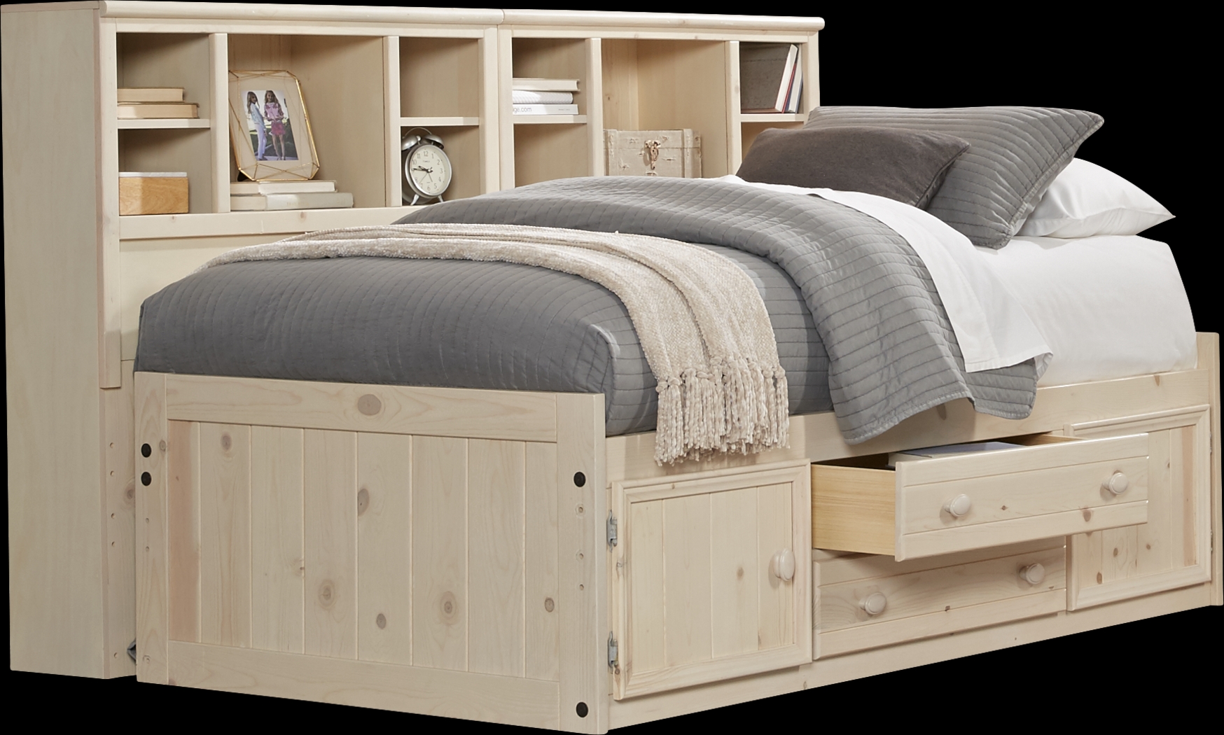 Kids Creekside Stone Wash 7 Pc Twin Captain's Bookcase Wall Bed - Thumbnail - Image 2