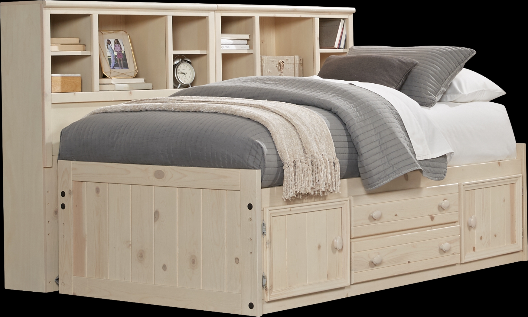 Kids Creekside Stone Wash 7 Pc Twin Captain's Bookcase Wall Bed - Thumbnail - Image 1