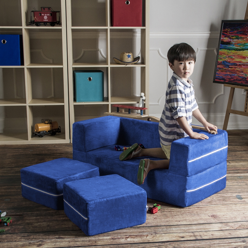 Kids Cubblie Blue Convertible Loveseat and Ottoman - Thumbnail - Image 4