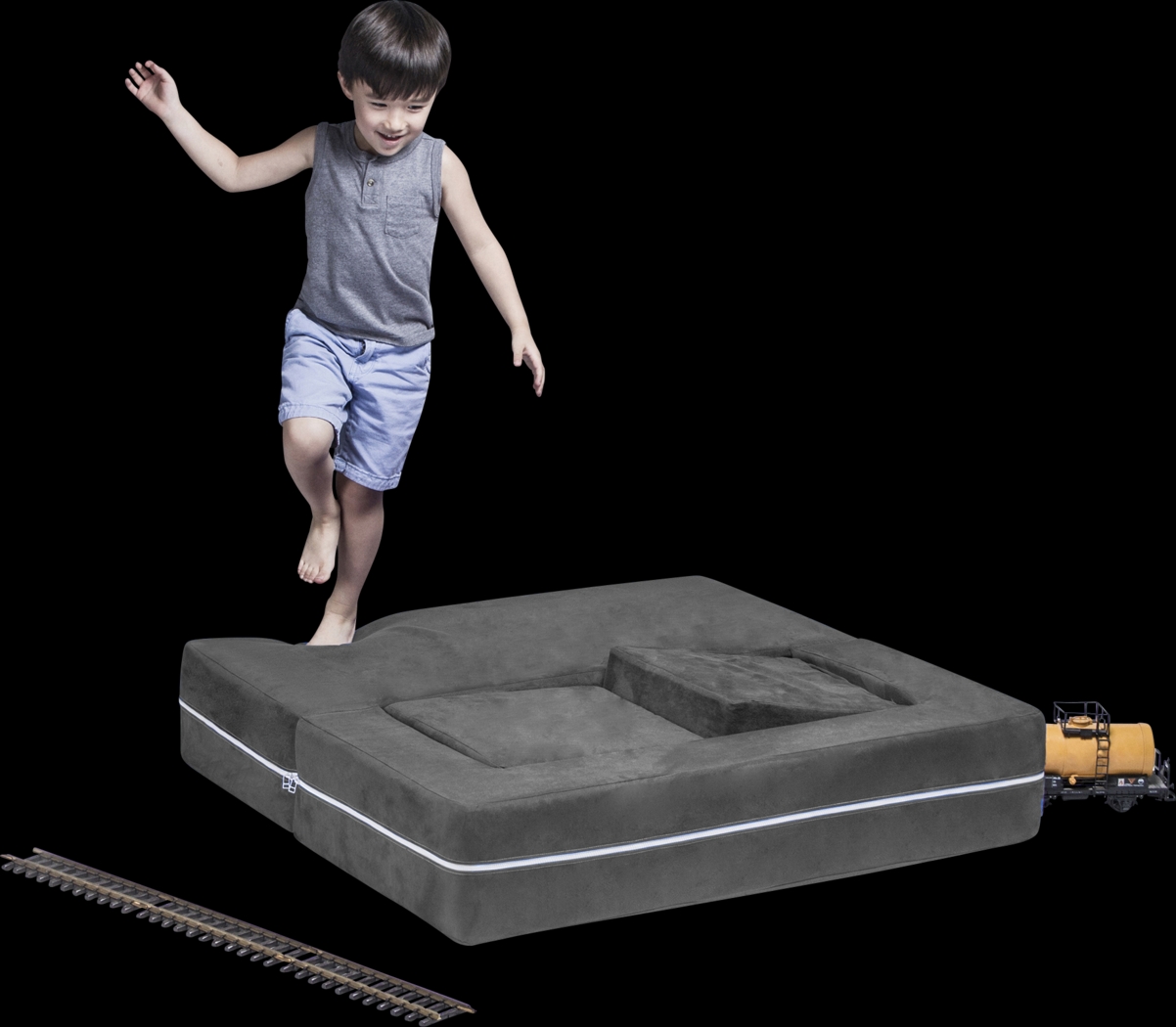 Kids Cubblie Gray Convertible Loveseat and Ottoman - Thumbnail - Image 2