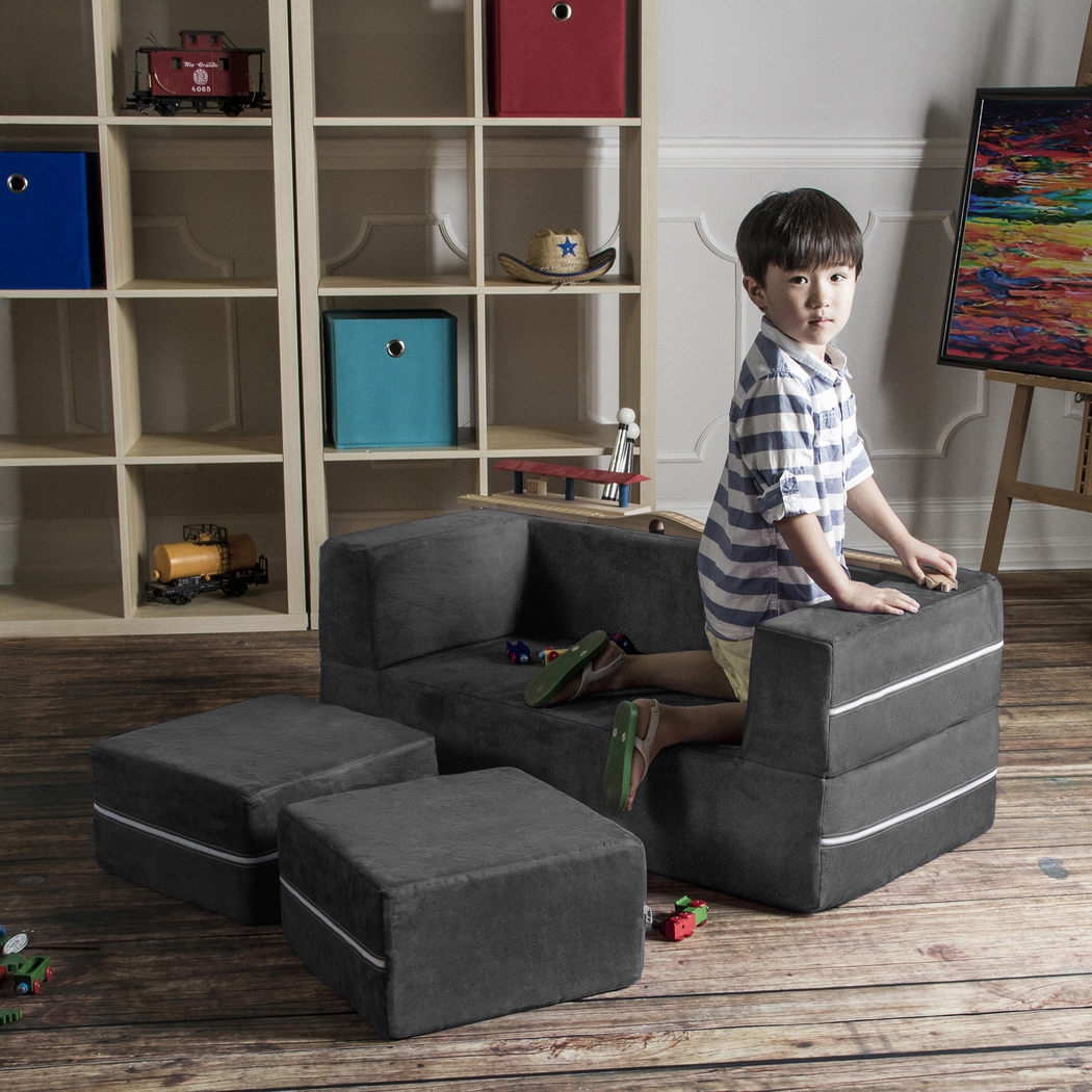 Kids Cubblie Gray Convertible Loveseat and Ottoman - Thumbnail - Image 3