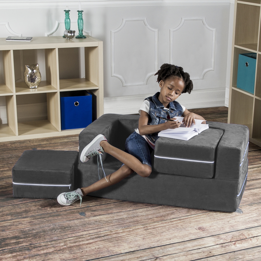 Kids Cubblie Gray Convertible Loveseat and Ottoman - Thumbnail - Image 4