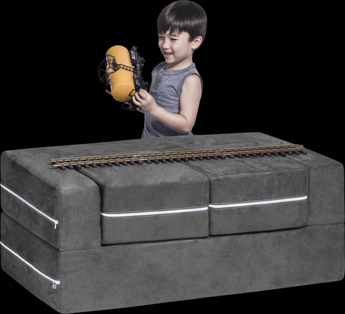 Kids Cubblie Gray Convertible Loveseat and Ottoman - Thumbnail - Image 1