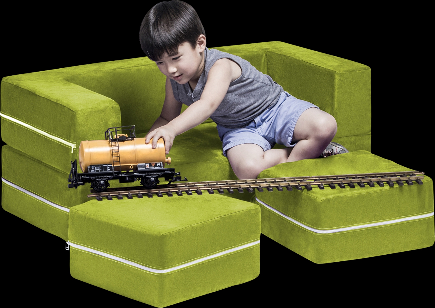 Kids Cubblie Green Convertible Loveseat and Ottoman - Thumbnail - Image 2