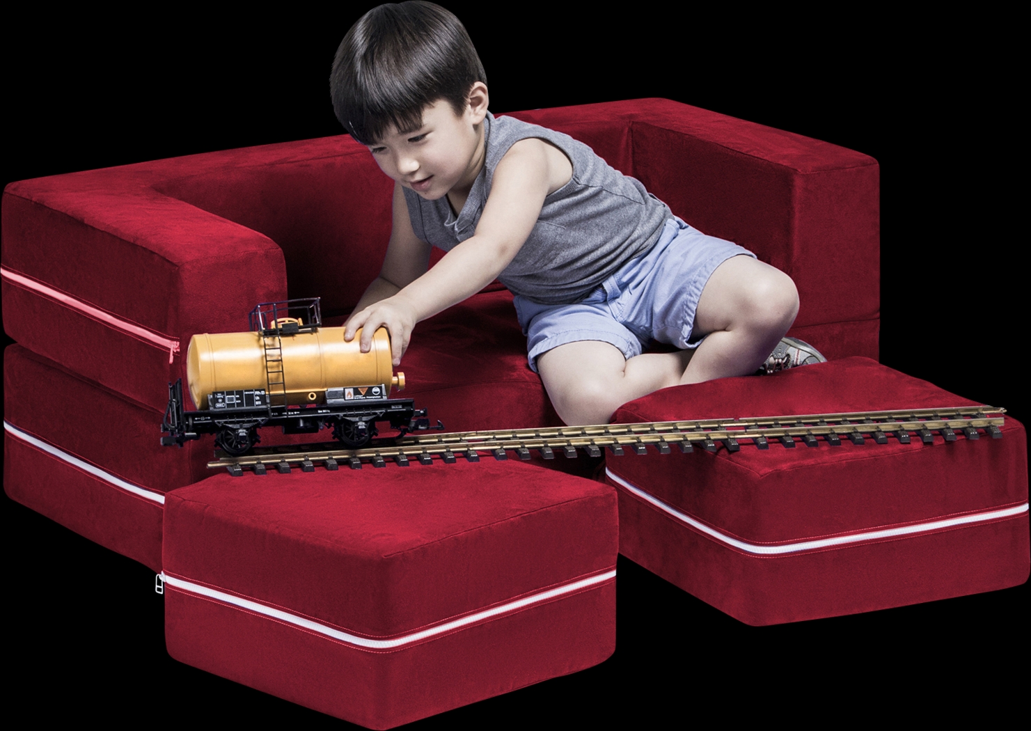 Kids Cubblie Red Convertible Loveseat and Ottoman - Thumbnail - Image 2