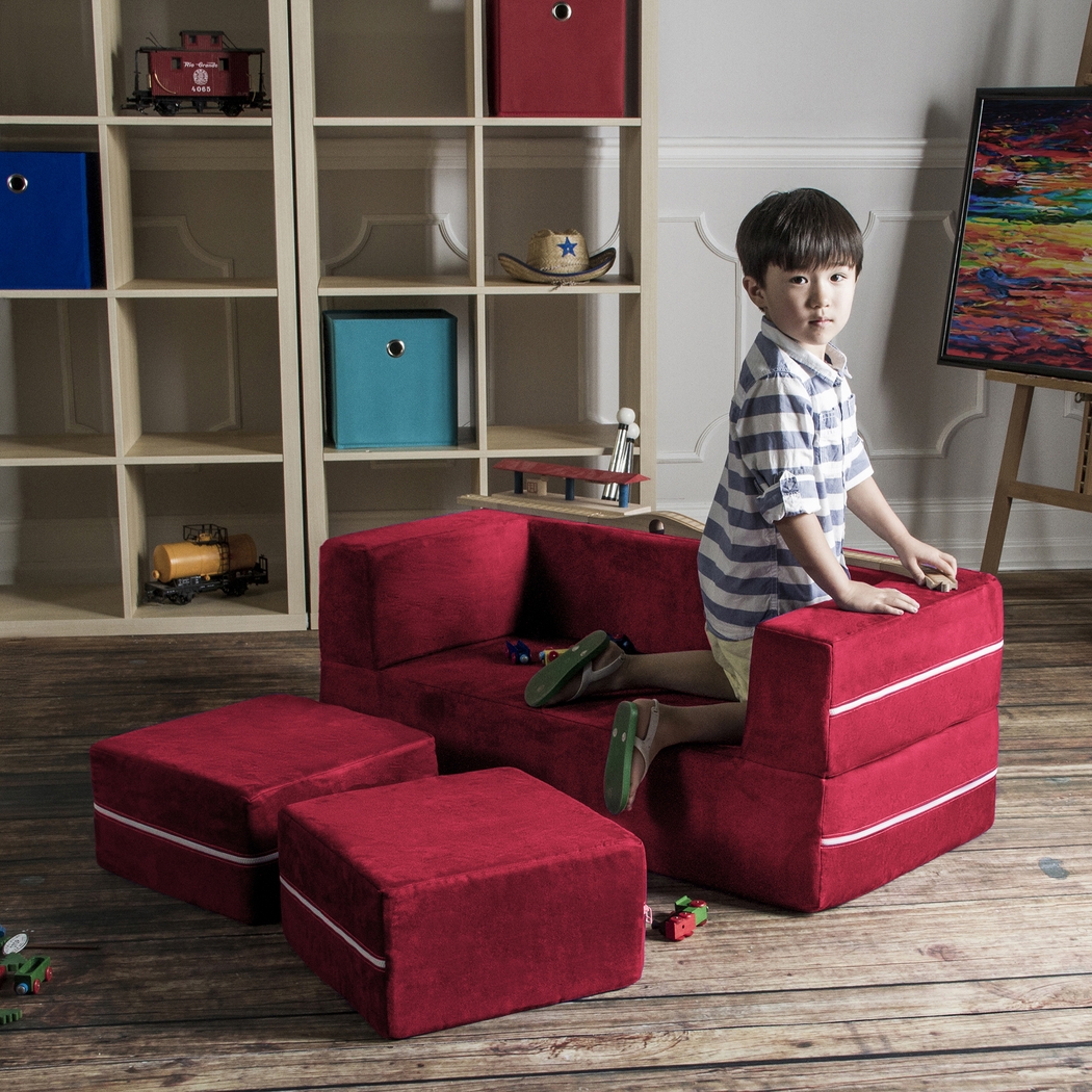 Kids Cubblie Red Convertible Loveseat and Ottoman - Thumbnail - Image 4