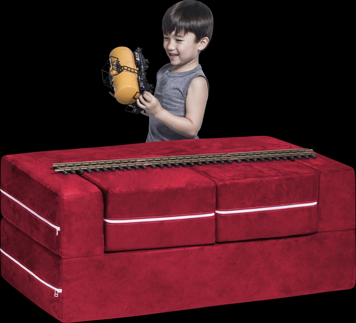 Kids Cubblie Red Convertible Loveseat and Ottoman - Thumbnail - Image 1