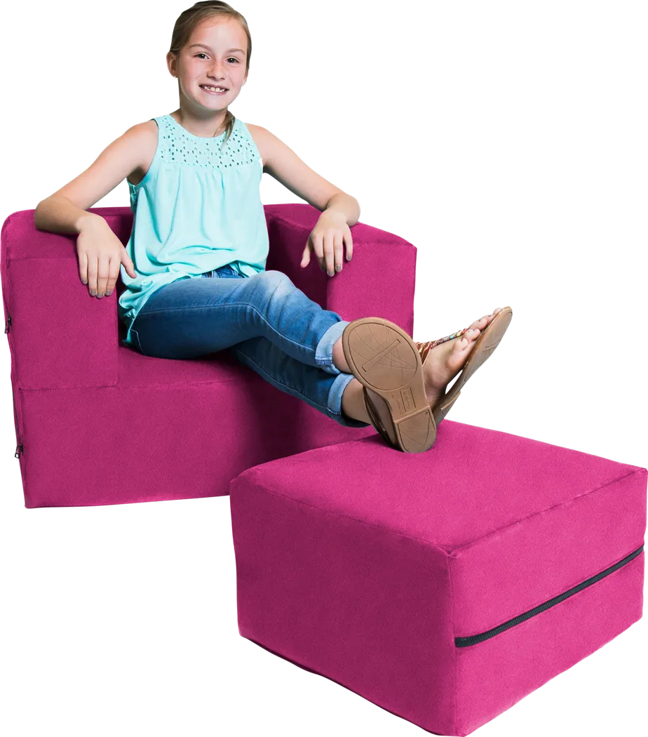 Kids Cubelax Fuchsia Convertible Chair and Ottoman - Thumbnail - Image 3