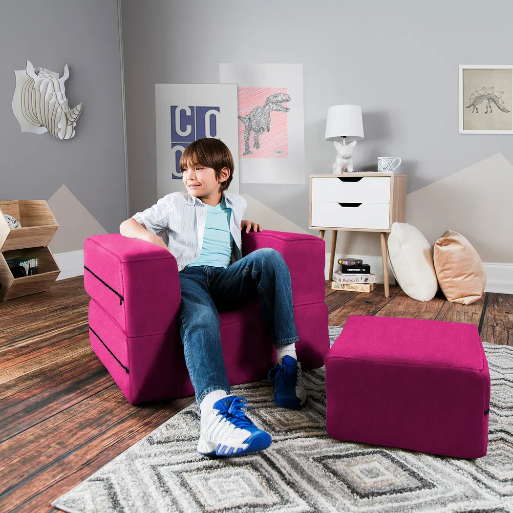 Kids Cubelax Fuchsia Convertible Chair and Ottoman - Thumbnail - Image 5
